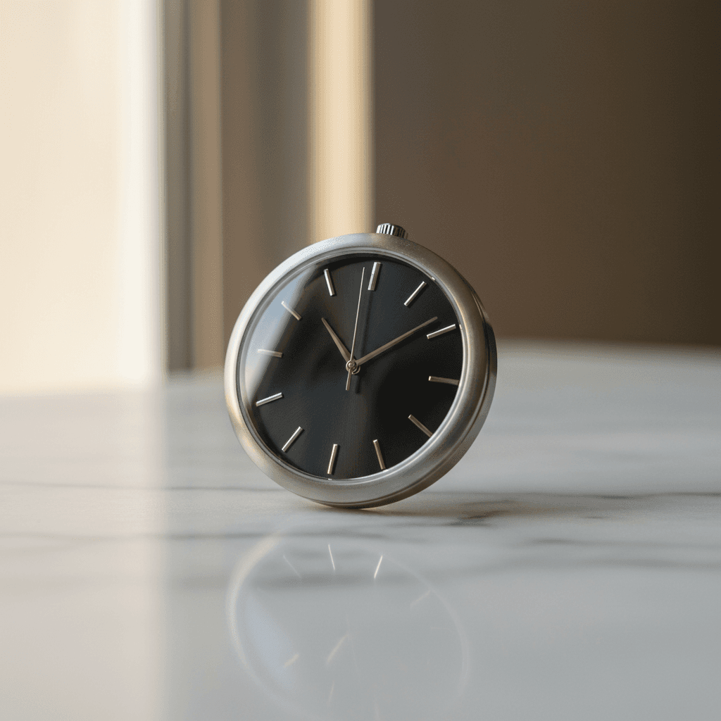 High-end luxury watch displayed on dark wooden surface with warm ambient lighting